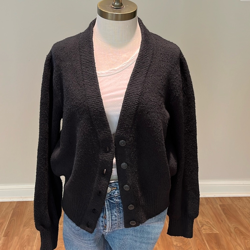 AYR black nubby cotton blend chunky cardigan size M